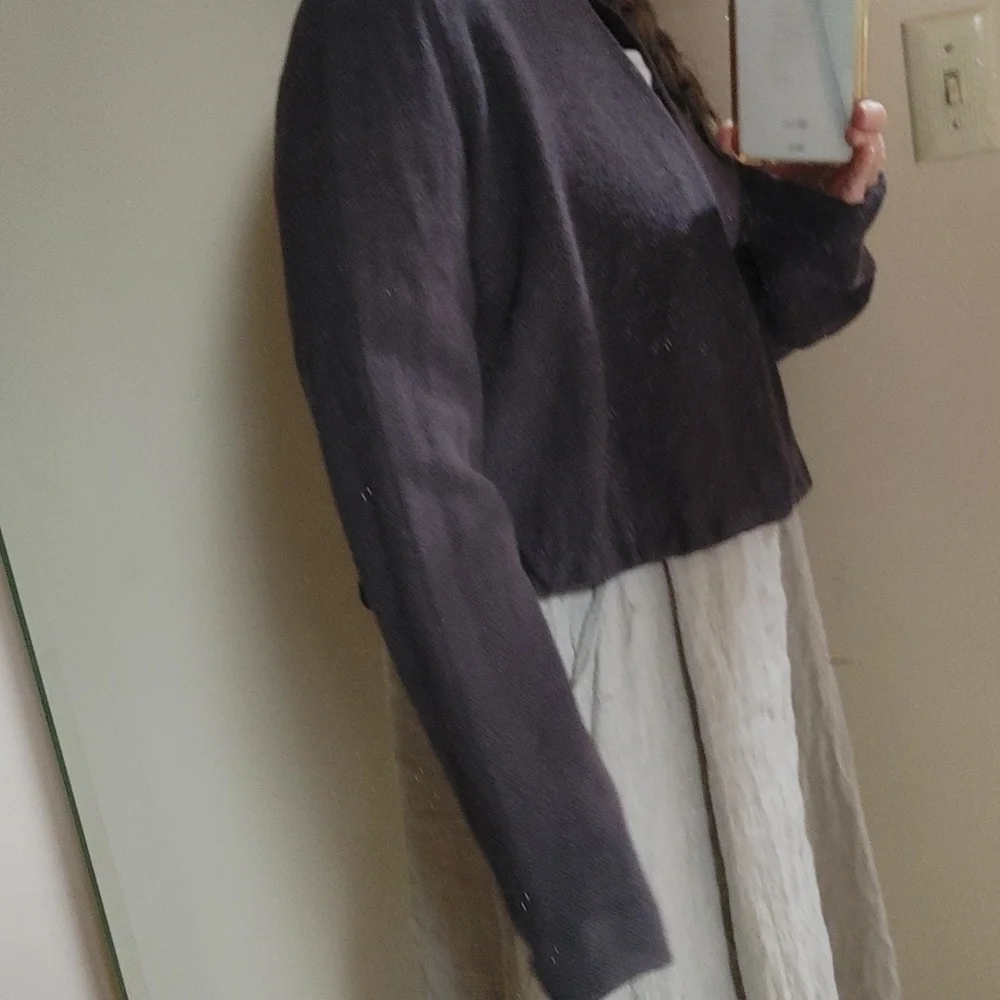 Vintage Linda Allard Ellen Tracy Wool Crop Sweater in Eggplant XL